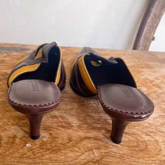 LOUIS STALLONE Brown & Gold Leather Mule Slide Heels Woman’s Sz 39 ITALY NEW! - Picture 9 of 11
